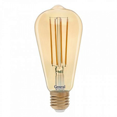 Лампа светодиодная General GLDEN-ST64S-13-230-E27-2700 золото филамент декор купить Ретро