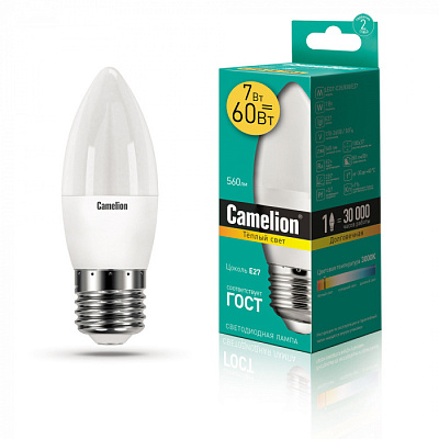 Лампа Camelion LED7-C35/830/E27 свеча купить Светодиодные