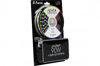 Комплект светодиодной ленты "Готовое решение" Feron RGB 14.4W 12V 5m 27706 купить Лента 12V