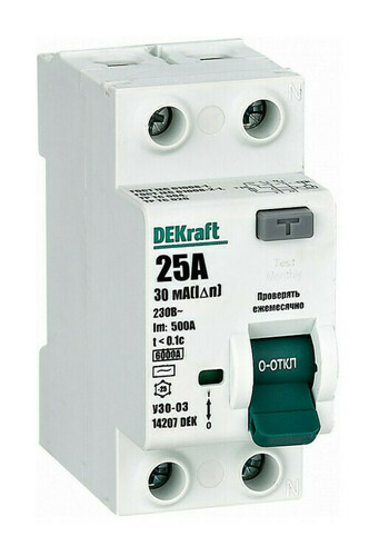DEKraft УЗО-03 ВДТ 2P 25A 30mA AC 14207DEK