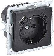 купить Розетка IEK BRITE с заземлением со шторками+2*USB A+C чёрная IEK BRITE