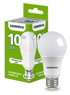 Лампа светодиодная IEK GENERICA A60 10W E27 4000K 1000Lm купить Светодиодные