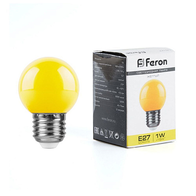 Лампа светодиодная Feron LB-37 G45 1W E27 желтый матовый 25879 купить Цветные