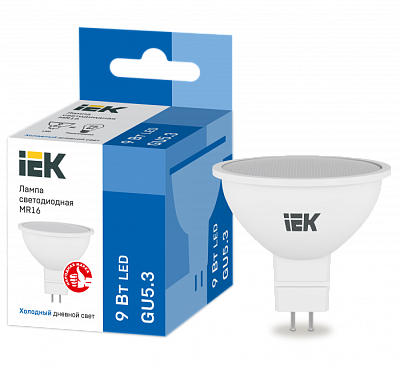 Лампа светодиодная IEK MR16 GU5.3 9W 6500K 810 Лм купить Светодиодные