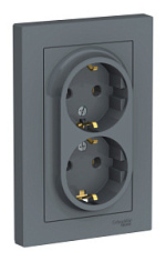 купить Розетка с заземлением двойная с рамкой AtlasDesign Грифель SE ATN000724 AtlasDesign