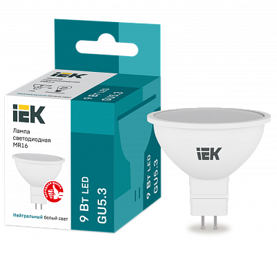 Лампа светодиодная IEK MR16 GU5.3 9W 4000K 810 Лм купить Светодиодные