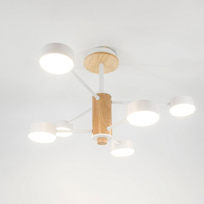 Люстра ламповая General Элизиум Белая+Дерево 6хGX53 662333 купить Ламповые люстры