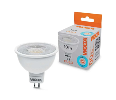 Лампа светодиодная Wolta MR16 GU5.3 10W 6500K 800Lm ЛИНЗА купить Светодиодные