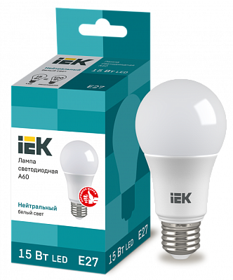 Лампа светодиодная IEK A60 15W E27 4000K 1350 Лм купить Светодиодные