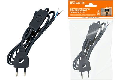 Шнур с выкл черный 2м ШВВП 2*0,75 TDM SQ1305-0022 купить Шнуры