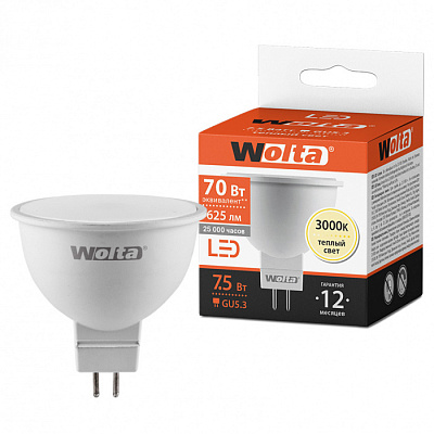 Лампа светодиодная Wolta MR16 GU5.3 7.5W 3000K 625Lm купить Светодиодные