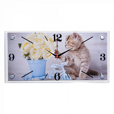 Часы настенные 21Век 1939-007 "Котенок и цветы" купить Часы