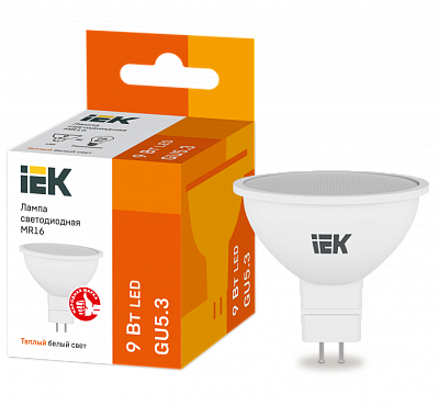Лампа светодиодная IEK MR16 GU5.3 9W 3000K 810 Лм купить Светодиодные