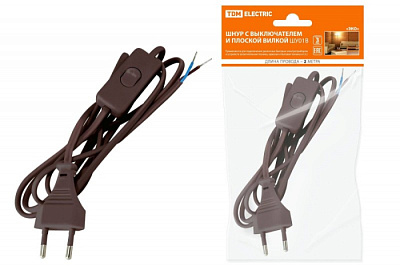Шнур для бра с выключателем коричневый TDM SQ1305-0006 2м ШВВП 2*0,75 купить Шнуры