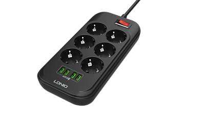 Сетевой фильтр LDNIO SE6403 4гн+USBx4(3.4A 17W) 2m 2500Вт черный купить Сетевые фильтры