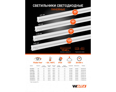 Линейный светильник Wolta WT5S6W30 6W 420Lm светодиодный 4000K 305*23*32 купить Линейные светильники