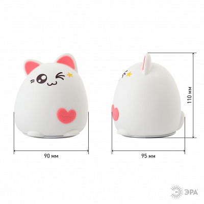 Светильник-ночник ЭРА NLED-413-1W-P КОТИК св/д 1W белый розовый сенсор RGB  купить Ночники