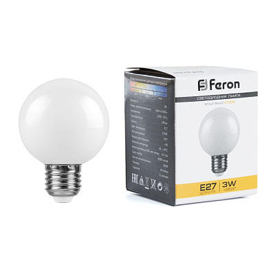 Лампа светодиодная Feron LB-371 Шар 3W E27 2700K 230V матовый купить Цветные