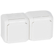 купить Розетка двойная со шторками и крышкой Legrand Outeo IP44 Белая L782323   IP44 - IP56