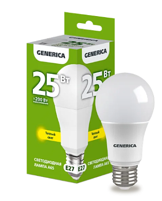Лампа светодиодная IEK GENERICA A65 25W E27 3000K 2500Lm купить Светодиодные