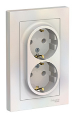 купить Розетка с заземлением двойная с рамкой AtlasDesign Жемчуг SE ATN000424 AtlasDesign