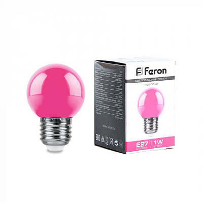 Лампа светодиодная Feron LB-37 G45 5Led 1W E27 230V розовый купить Цветные