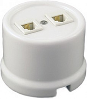 купить Розетка RJ11+RJ45 (ТЛФ+КОМП) керамика белый Бирони В1-303-01 БИРОНИ накладные