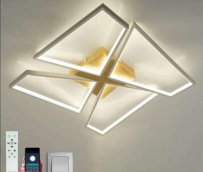 Люстра светодиодная Estares Orlando 120W S-APP-550*550*90 WHITE/WOOD/WHITE до 25кв.м купить Светодиодные люстры