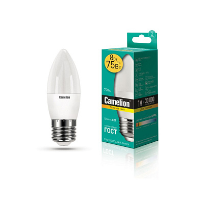 Лампа Camelion LED8-C35/830/E27 свеча купить Светодиодные