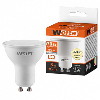 Лампа светодиодная Wolta MR16 GU10 8W 3000K 700Lm купить Светодиодные