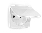 купить Лицевая панель розетки с з/к с крышкой и шторками Ambrella Volt белый глянцевый Omega OP1080 Ambrella Volt