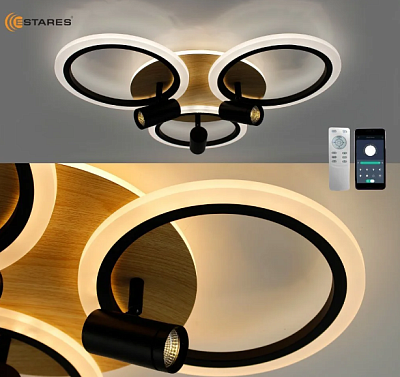 Люстра светодиодная Estares Sonne downlight 4R-APP-582x115-BLACK/WOOD/WHITE 80W до 25кв купить Светодиодные люстры