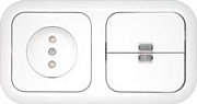 купить Блок 2-кл. выкл. с подсв. + розетка б/з шторки Светоприбор 2В-РЦ-679 СУ белый ОСТАТКИ