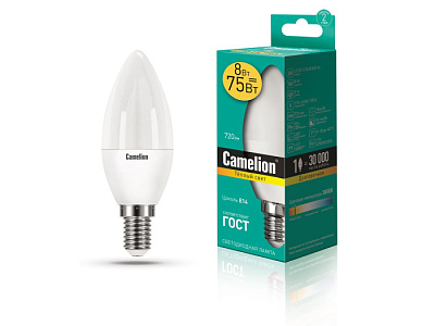 Лампа Camelion LED8-C35/830/E14 свеча купить Светодиодные