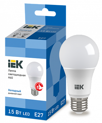 Лампа светодиодная IEK A60 15W E27 6500K 1350 Лм купить Светодиодные
