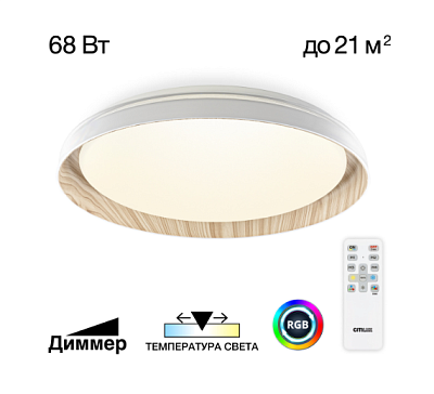 Люстра светодиодная Citilux Mega CL752452G LED RGB 68W белый+клен до 21 кв.м купить Светодиодные люстры