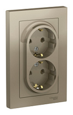 купить Розетка с заземлением двойная с рамкой AtlasDesign Шампань SE ATN000524 AtlasDesign