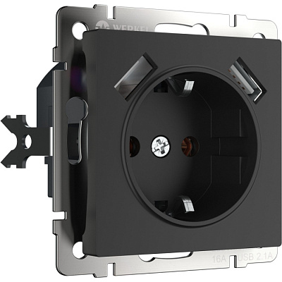 Розетка з/к со шторками и USB Werkel WL08-SKGS-USBx2 черный матовый W1171508 купить Werkel