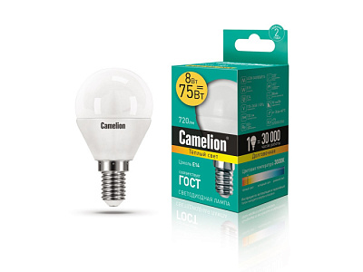 Лампа Camelion LED8-G45/830/E14 шарик купить Светодиодные