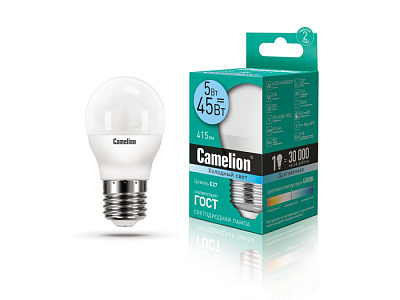 Лампа Camelion LED5-G45/845/E27 шарик купить Светодиодные