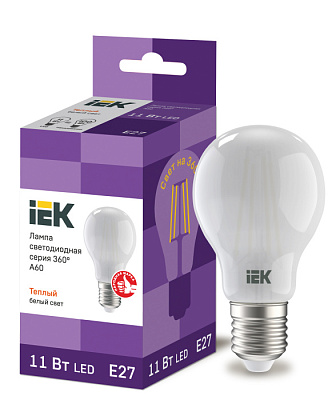 Лампа светодиодная IEK A60 11W E27 3000K филамент матовая купить Светодиодные