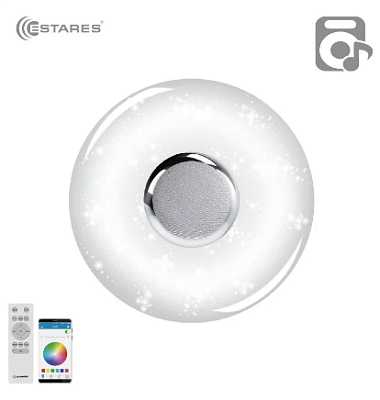 Люстра музыкальная Bluetooth, пульт Estares Music RGB 40W R-APP-330 WHITE/CHROME до15кв.м купить Светодиодные люстры