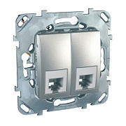 купить Розетка 2-постовая телефонная 4 контакта (RJ11) Schneider Electric Unica Top MGU5.9090.30ZD Алюминий Unica Top