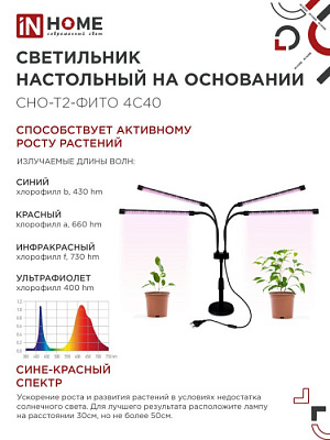 Светильник светодиодный ФИТО INHOME CHO-T2-ФИТО 4С40 4*10Вт пульт на шнуре черный купить Для растений