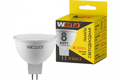 Лампа светодиодная Wolta MR16 GU5.3 8W 3000K 560Lm купить Светодиодные