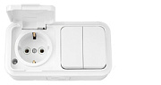 купить Блок 2-кл. выкл. + розетка з/к IP54 ПРАЛЕСКА ОУ 2В-РЦ-659 белый IP44 - IP56