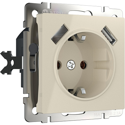 Розетка з/к со шторками и USB Werkel WL03-SKGS-USBx2 слоновая кость W1171503 купить Werkel