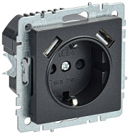 купить Розетка IEK BRITE с заземлением со шторками+2*USB A+A чёрная IEK BRITE