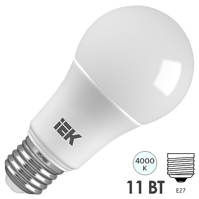 Лампа светодиодная IEK A60 11W E27 4000K без упаковки купить Светодиодные