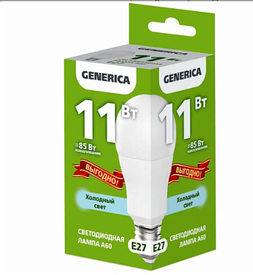 Лампа светодиодная IEK GENERICA A60 11W E27 6500K 1200Lm купить Светодиодные